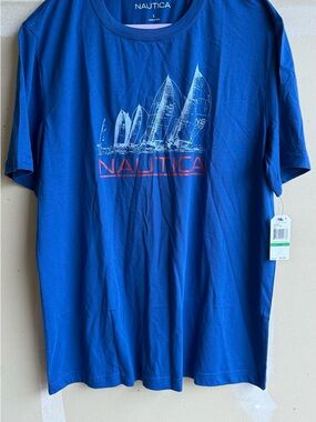 Nautica Royal Blue Sailboat Graphic Tee with Red Logo